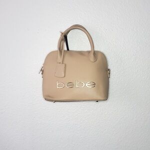 Bebe Fabiola Mini Dome Purse Beige With Gold Logo